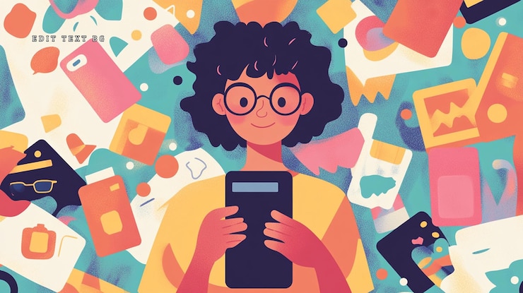 PSD persona che utilizza un tablet circondata da icone di app colorate