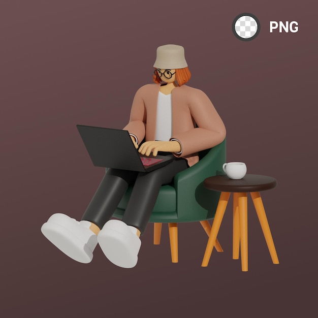 Una persona con una computadora portátil en una silla con el nombre png.