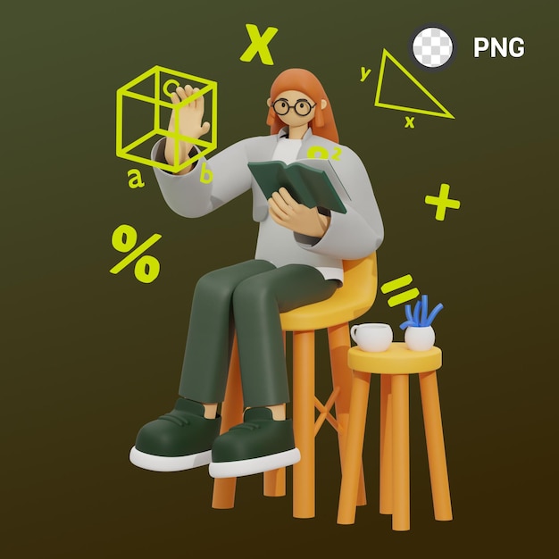 Una persona está sentada en un taburete con una caja con un cubo y una palabra png encima.