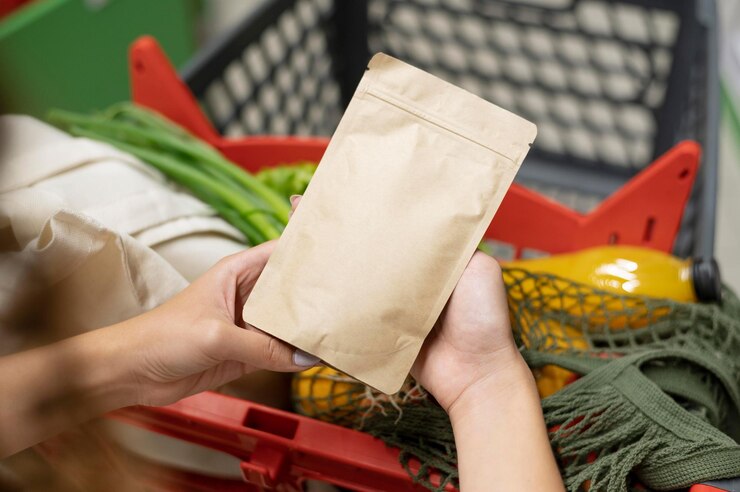 PSD una persona está sosteniendo una bolsa de comida que es marrón