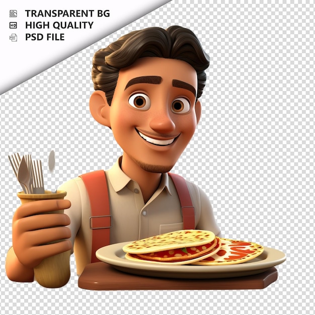 PSD persona latina comiendo 3d estilo de dibujos animados fondo blanco iso