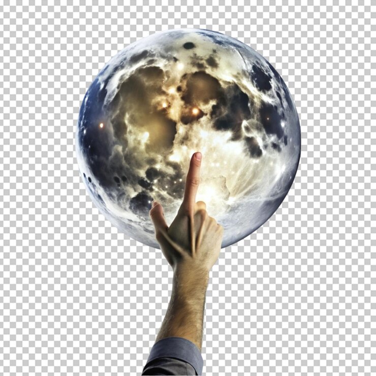 PSD una persona con una mano apuntando a la luna