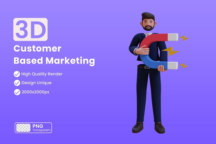 PSD persona de negocios que trabaja en marketing basado en el cliente ilustración 3d