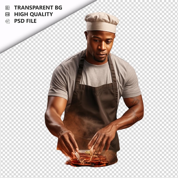 PSD persona negra cocinando estilo ultra realista con fondo blanco