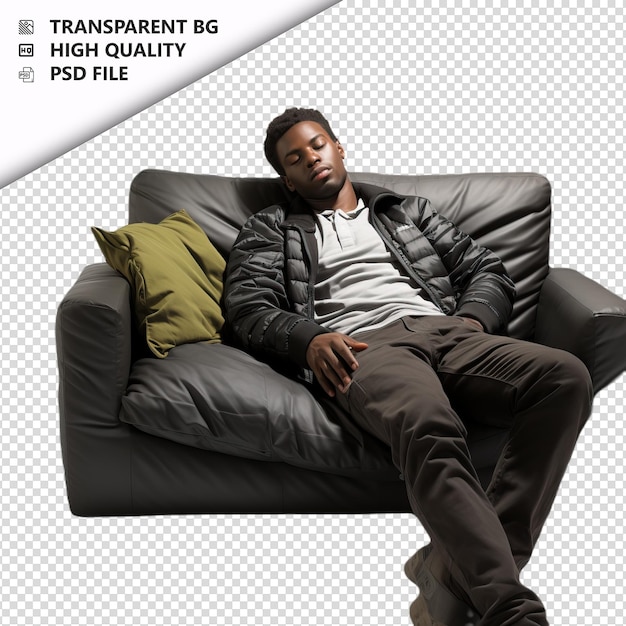 PSD persona negra durmiendo estilo ultra realista con fondo blanco