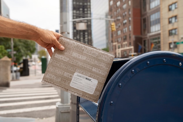 PSD persona con paquete de correo de papel