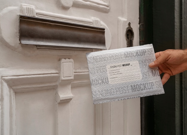 Persona con paquete de correo de papel