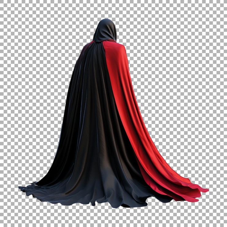 PSD persona png in mantello nero e rosso con cappuccio su sfondo trasparente
