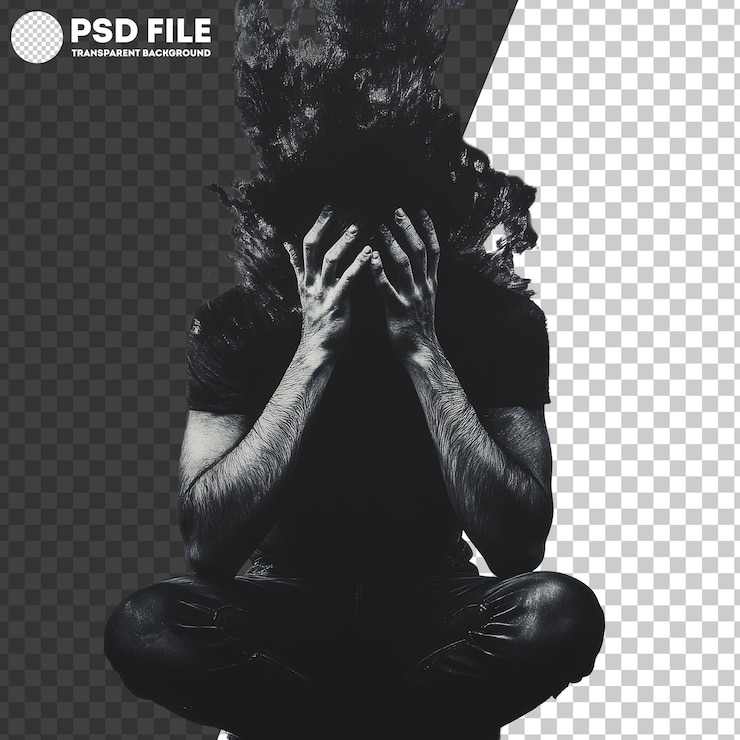 PSD persona png seduta con la testa oscurata dall'oscurità