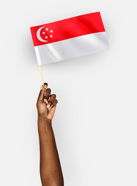 PSD persona que agita la bandera de la república de singapur