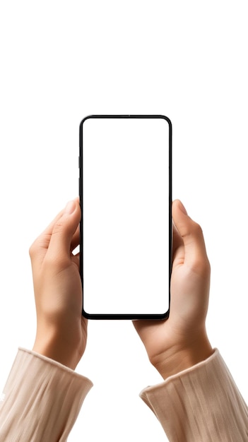 Persona que sostiene un teléfono con pantalla blanca para mostrar