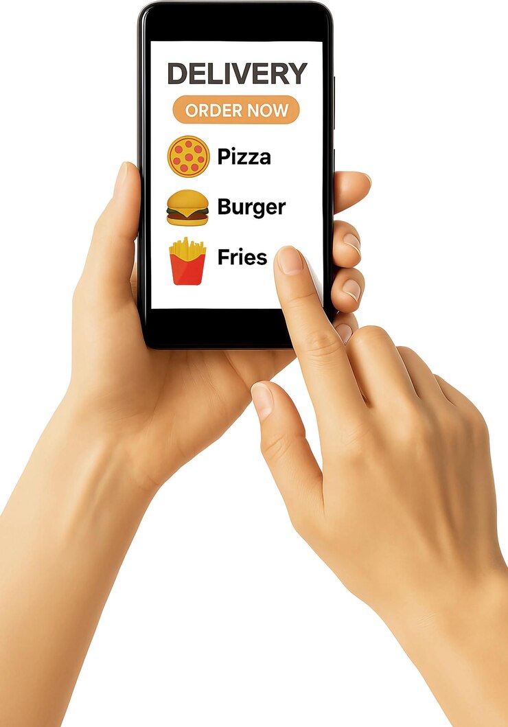 PSD persona que utiliza una aplicación de entrega de alimentos en su teléfono inteligente