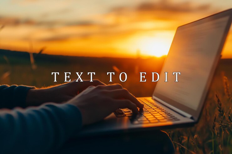 PSD persona que utiliza una computadora portátil al aire libre al atardecer 1