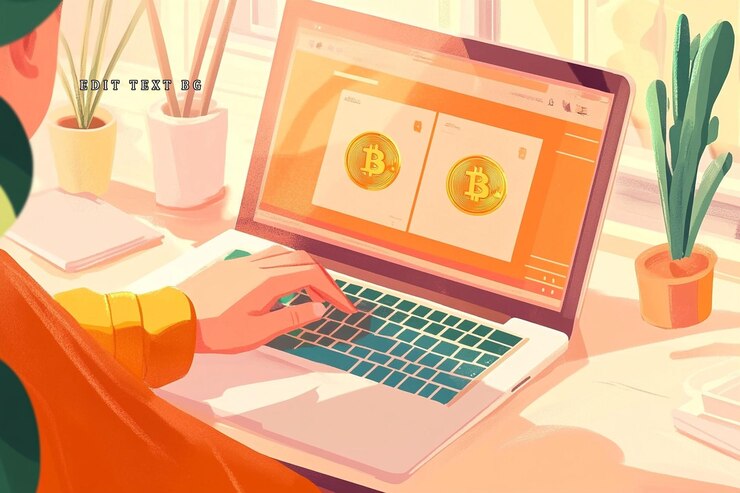 PSD persona que utiliza una computadora portátil para ver la criptomoneda bitcoin en la pantalla