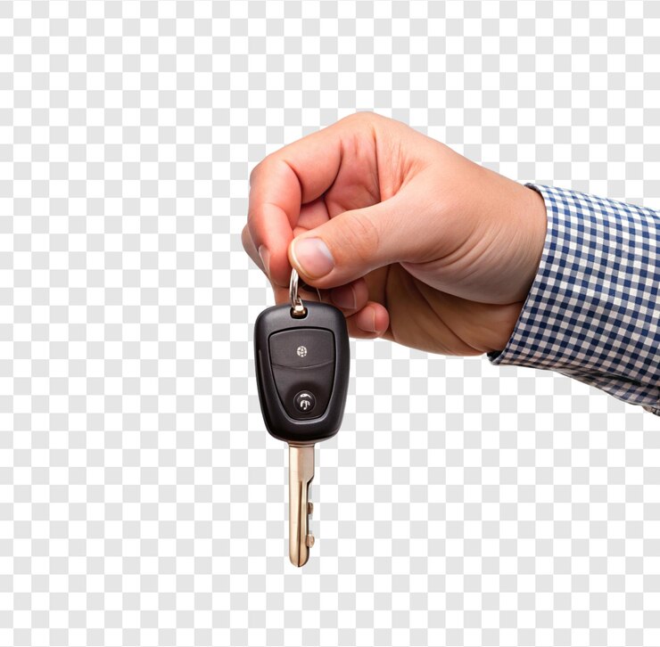 PSD una persona sosteniendo una llave de coche y una llave con una llave en el fondo