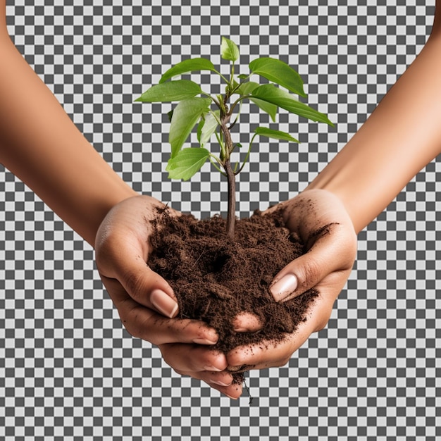 Una persona sosteniendo una planta en sus manos