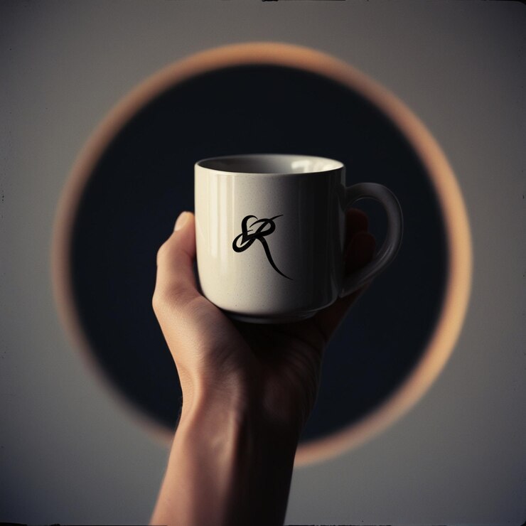 una persona sosteniendo una taza de café con un logotipo en ella