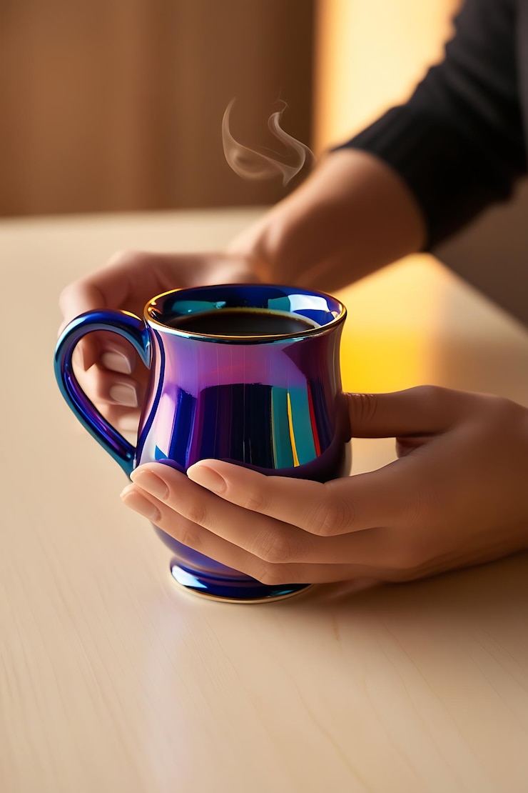 PSD una persona sosteniendo una taza con la palabra café en ella