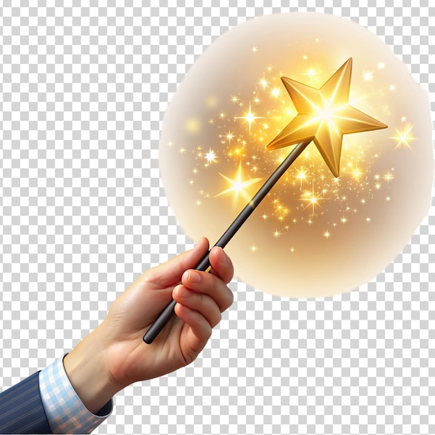 PSD una persona sosteniendo una varita con una estrella en un fondo transparente