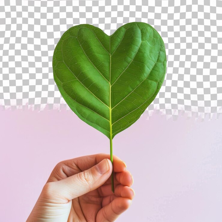 PSD una persona sostiene una hoja verde con la palabra amor en ella
