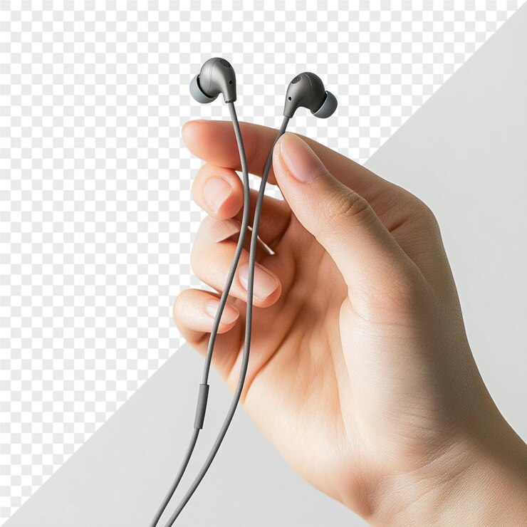 PSD una persona sostiene un par de auriculares en sus manos