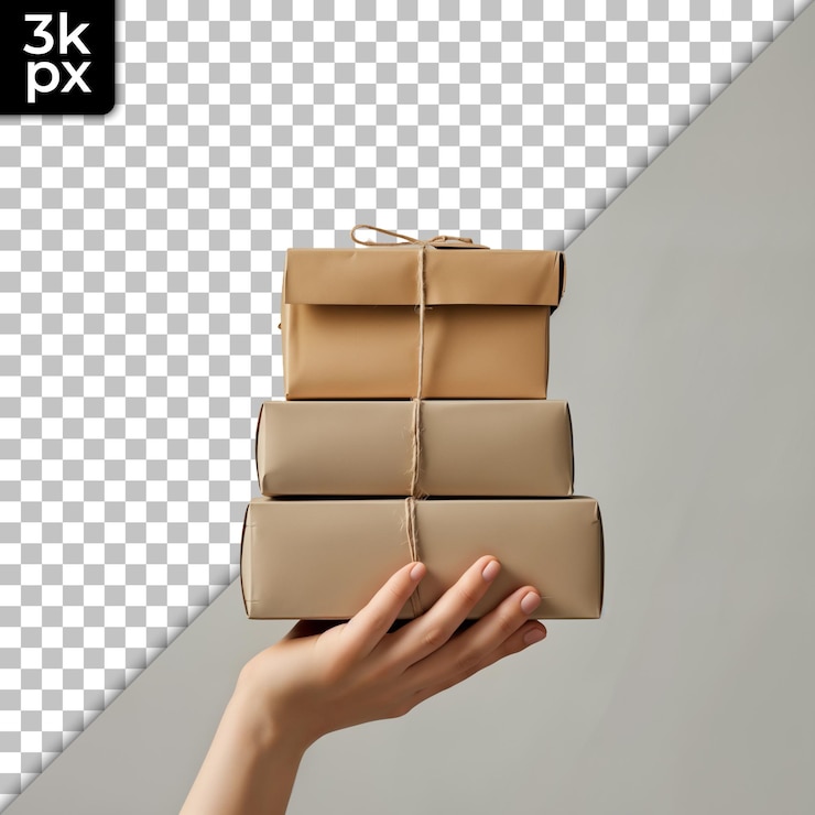 PSD una persona sostiene una pila de cajas que dicen xm2 y una foto de ellos