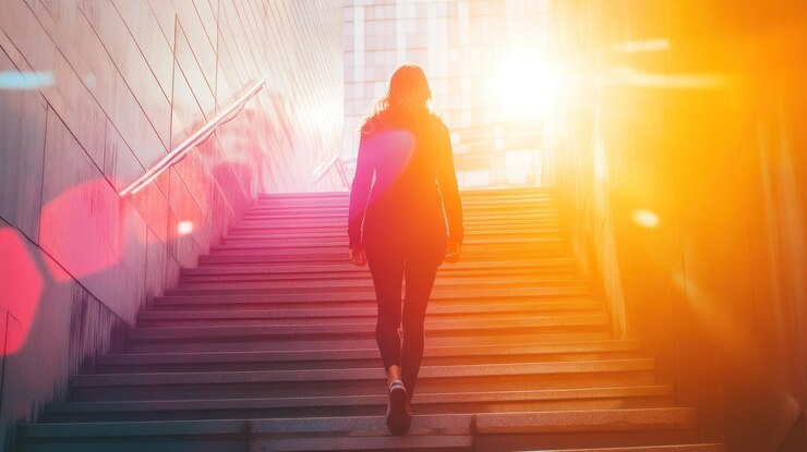 PSD persona subiendo las escaleras hacia la luz del sol