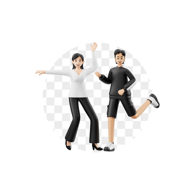 Personagem 3D Alegre Celebrando Juntos