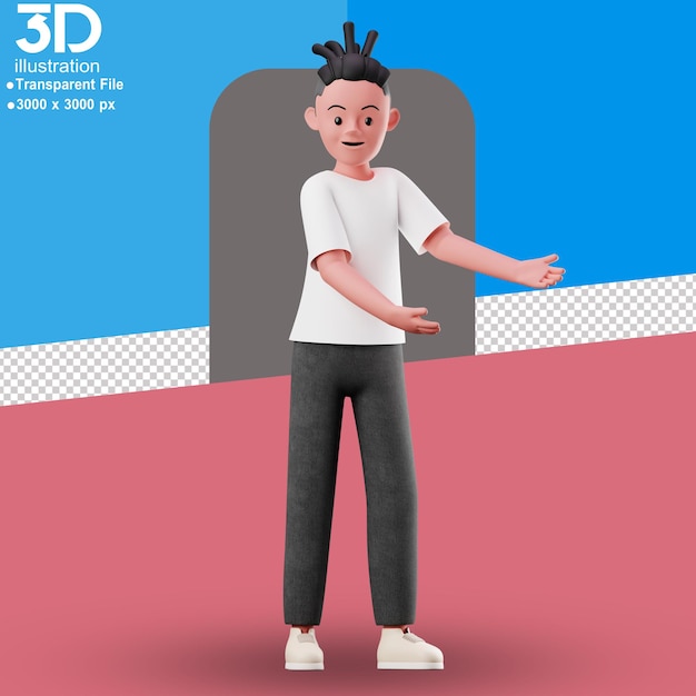 Personagem 3d apontando ilustração 3d png