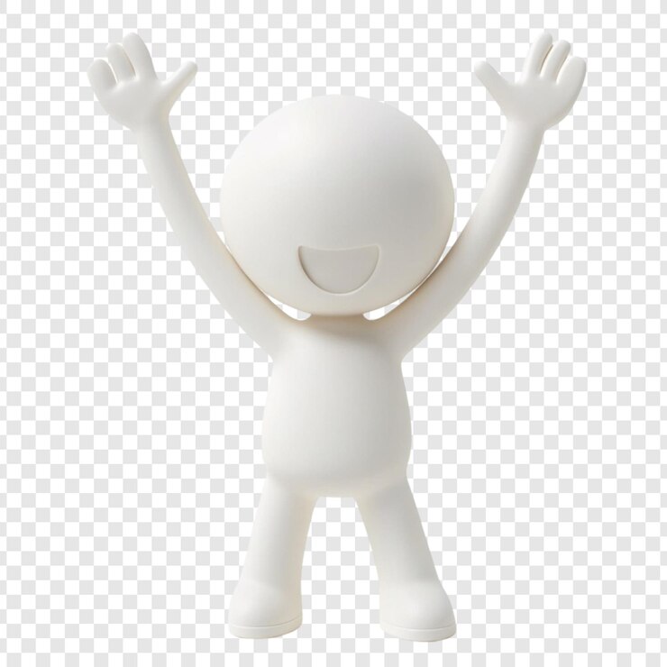 PSD personagem 3d branco feliz levantando os braços em celebração sucesso alegre realização excitação felicidade