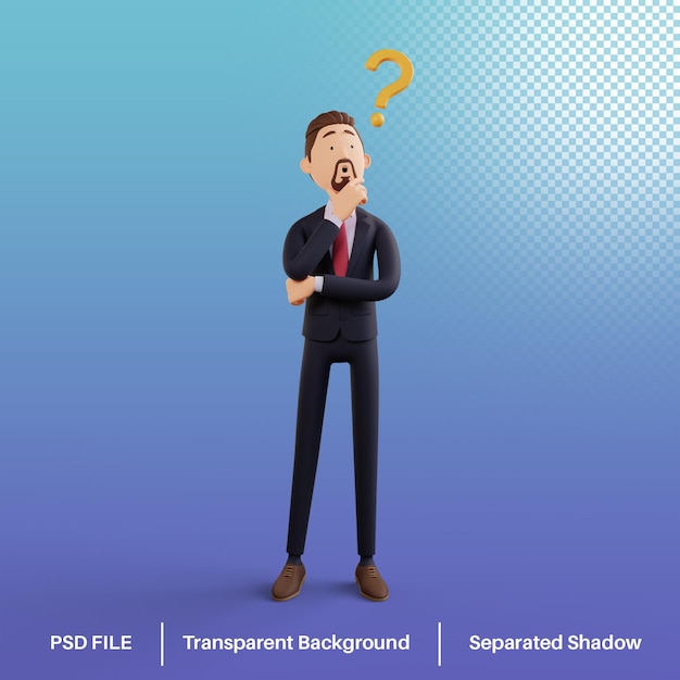 Personagem 3D bussiness man com ponto de interrogação premium Psd
