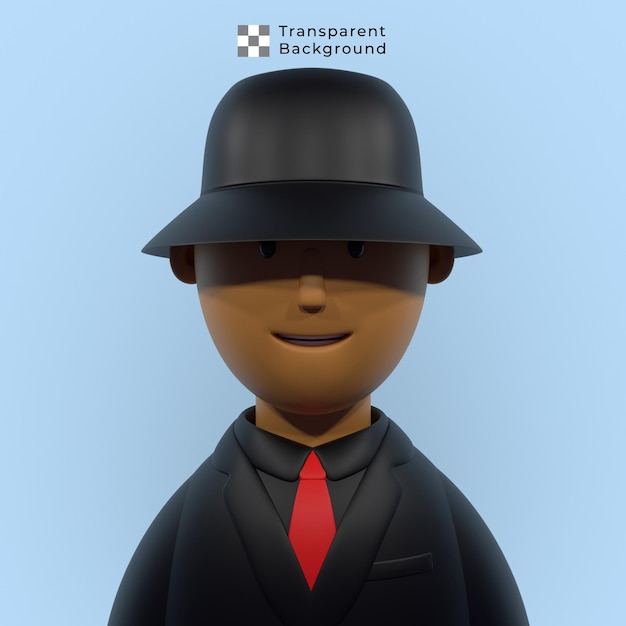 PSD personagem 3d de jovem com terno e chapéu de balde