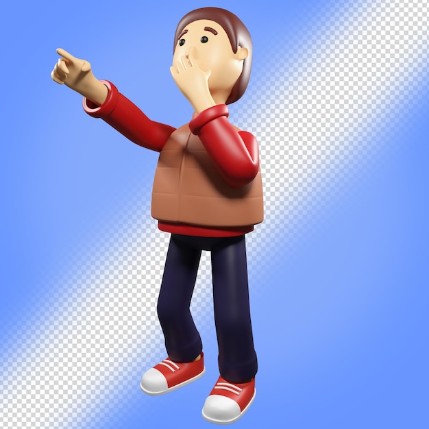 personagem 3d desvia o olhar em fundo transparente surpresa