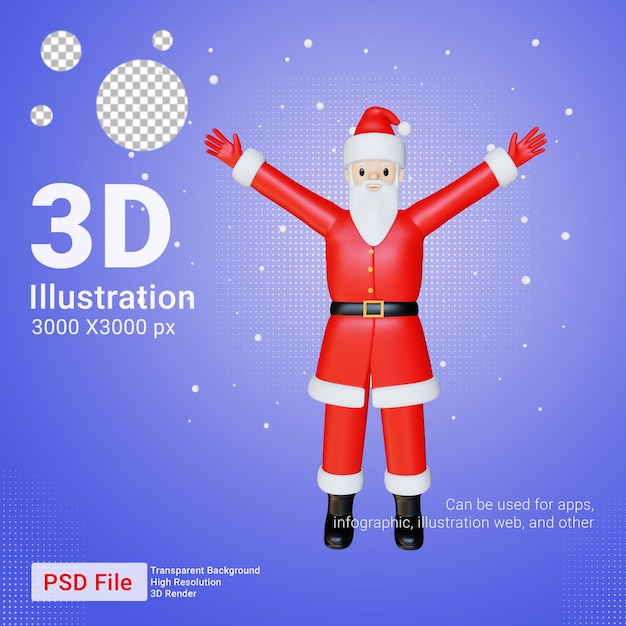 Personagem 3d do papai noel acenando com as mãos