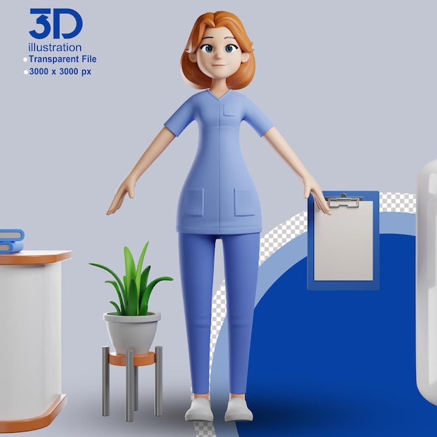 Personagem 3d enfermeira ilustração 3d personagem de desenho animado png