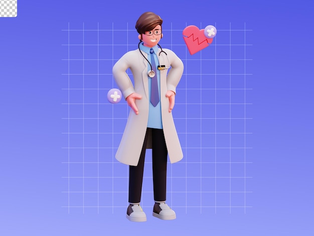 Personagem 3d ilustração de médico masculino pose legal