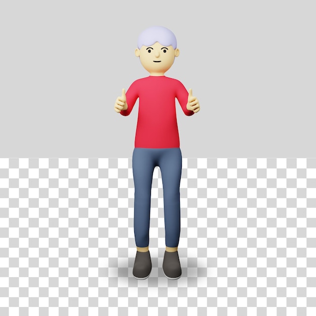 PSD personagem 3d masculina mostrando o polegar para cima