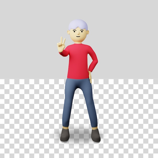 Personagem 3D masculino mostrando paz
