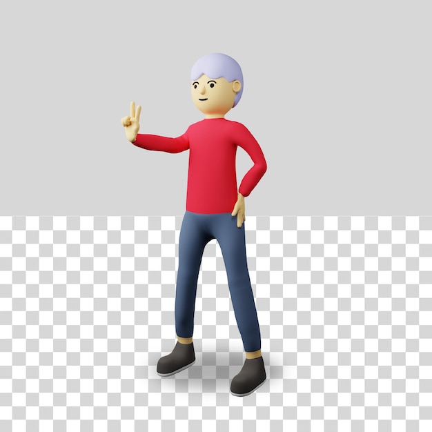 Personagem 3D masculino mostrando paz