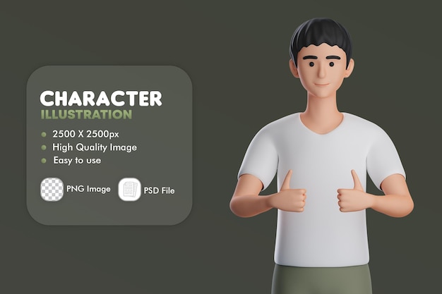 Personagem 3D Masculino Mostrar polegares para cima usar ambas as mãos