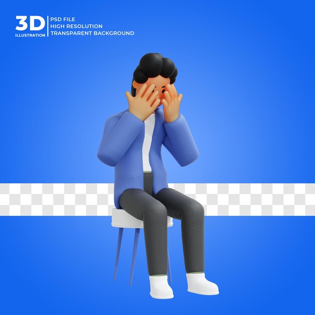 PSD personagem 3d posando tristemente renderização 3d premium psd