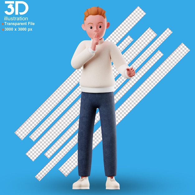 Personagem 3d silencioso ilustração de renderização em 3d em fundo isolado estilo png