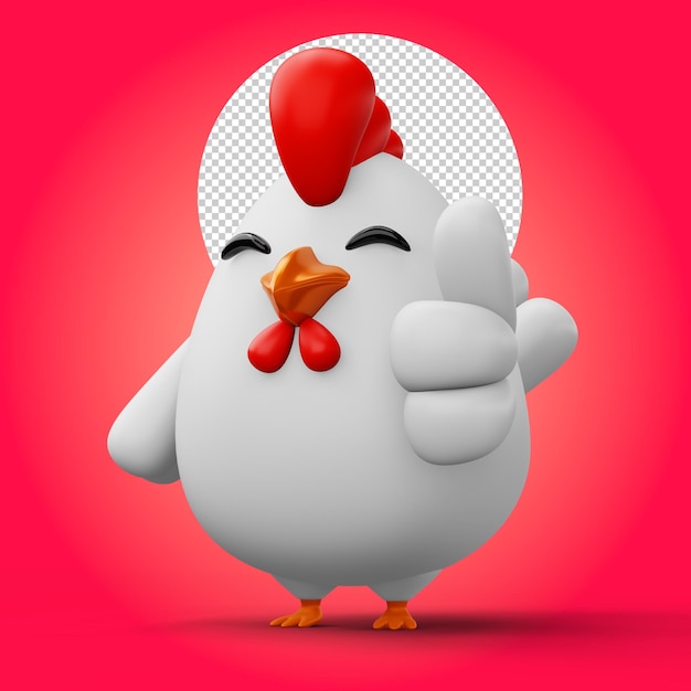 Personagem de animal de galinha bonito desenho animado renderização em 3d