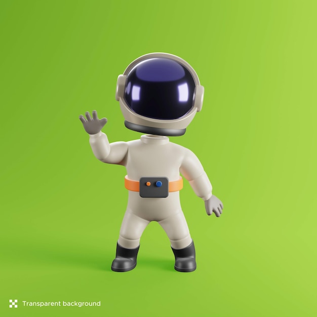 Personagem de astronauta 3d fazendo o gesto de mão de onda