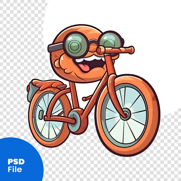 PSD personagem de bicicleta de desenho animado bonito com óculos e capacete vetor ilustração modelo psd