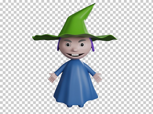 PSD personagem de bruxa 3d halloween isolado