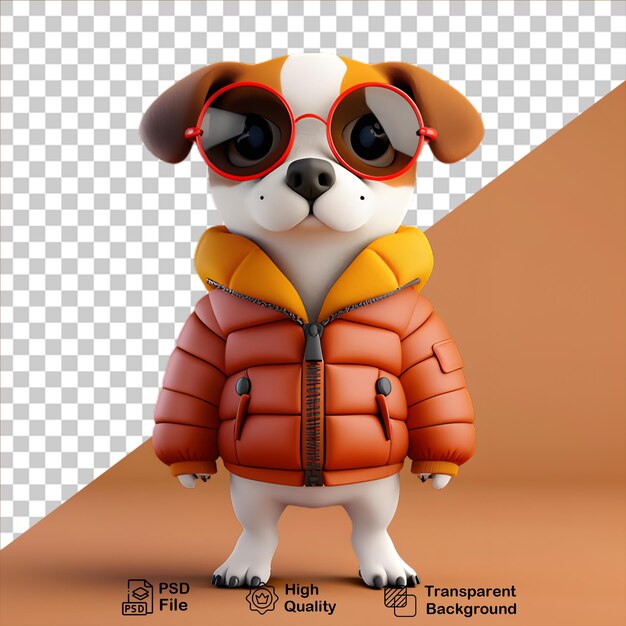 PSD personagem de cachorro 3d vestindo uma jaqueta isolada em fundo transparente inclui arquivo png