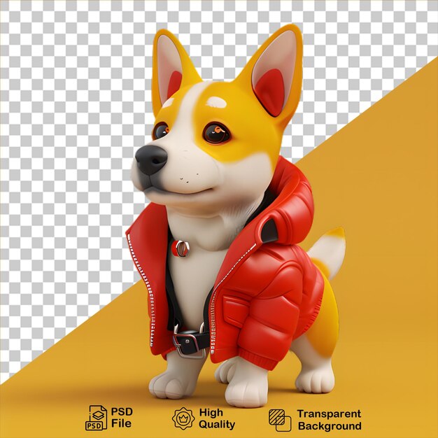 PSD personagem de cachorro 3d vestindo uma jaqueta isolada em fundo transparente inclui arquivo png