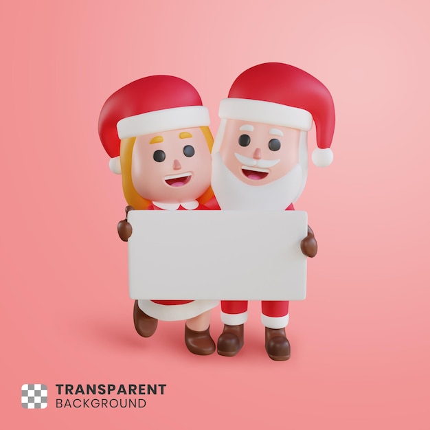 Personagem de casal 3d do papai noel com papel em branco