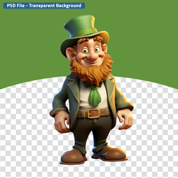 PSD personagem de chapéu em uma linda ilustração de duende 3d para o dia de são patrício